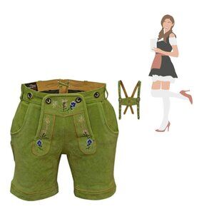 Oktoberfest outfit Womens Suede Lederhosen Green Classic Ladies Leather Short